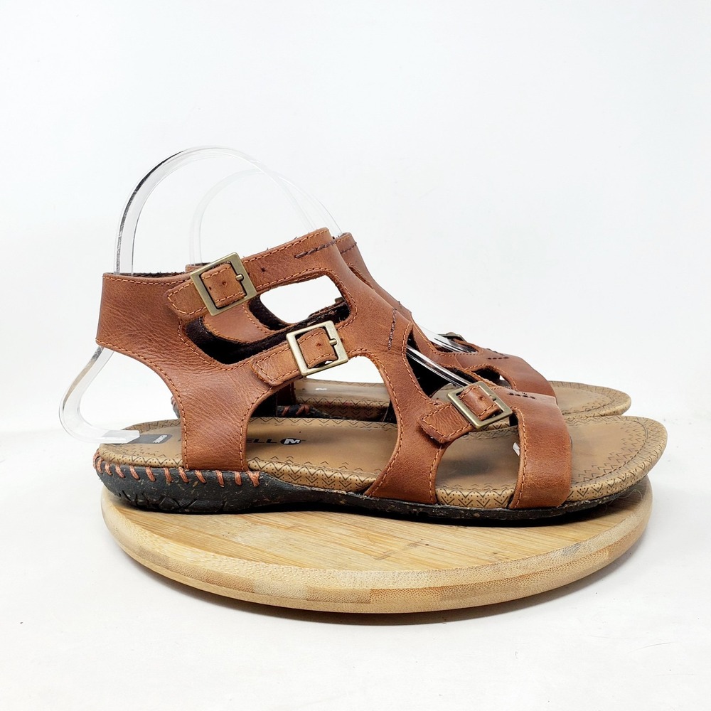 Merrell Sandals Womens 6 Whisper Buckle Brown Leather Strappy Comfort Shoes